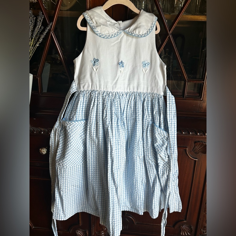 Pillvela Blue and White Gingham Apron Dress